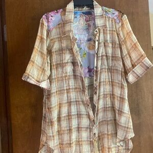 Pearls By Aratta Cotton With Sparkling Silver Threas Button Down Shirt New